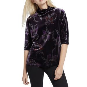Nic + Zoe Mock Neck Velvet Top Women’s XS Soft Petal Floral Printed Purple